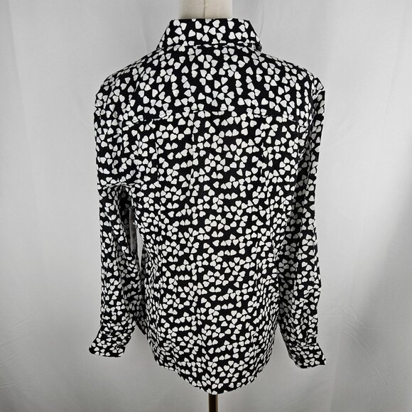 NWT! Equipment Femme Essential Heart Print Silk Shirt Medium B & W Button Down - Picture 6 of 12